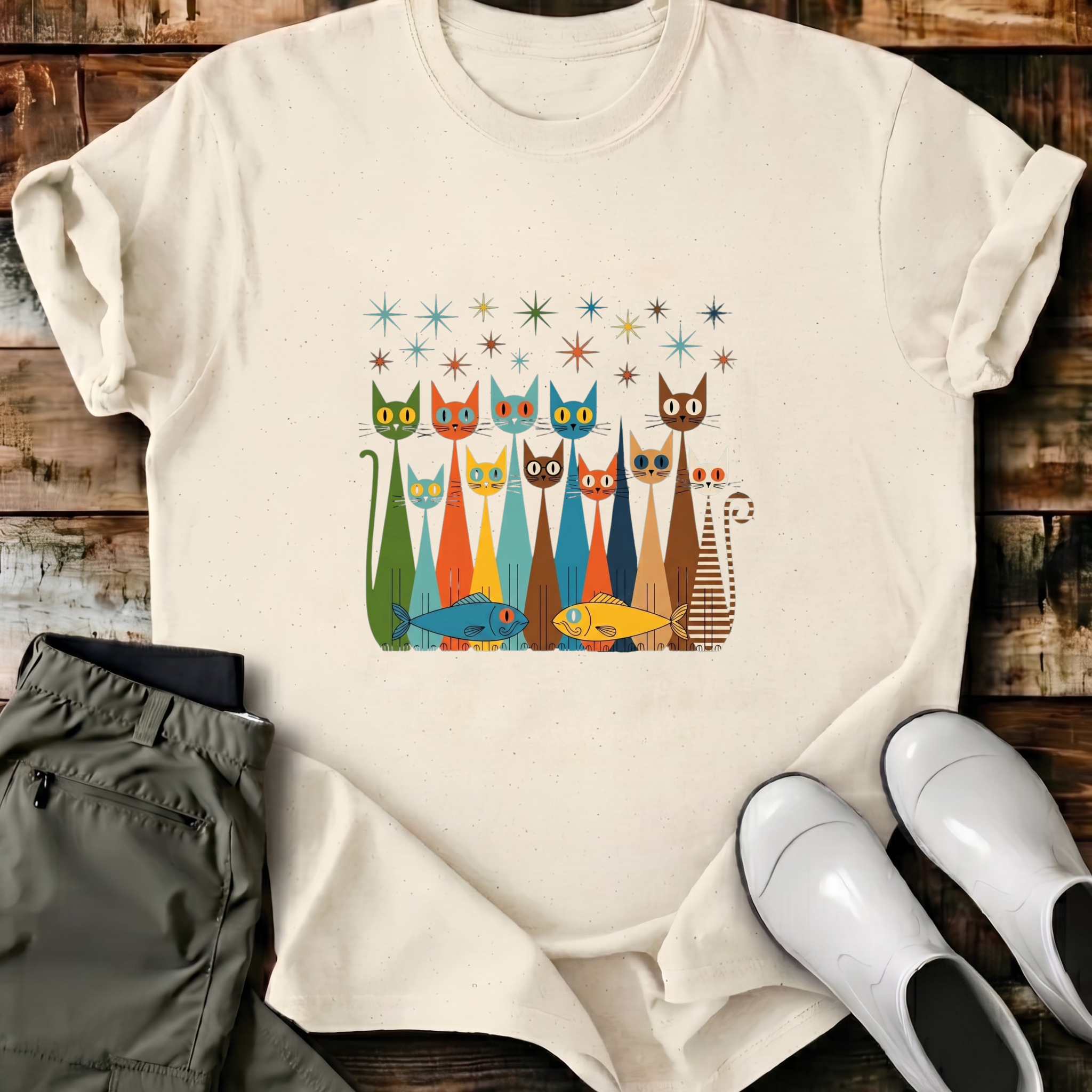 Starburst Cats & Fish T-Shirt