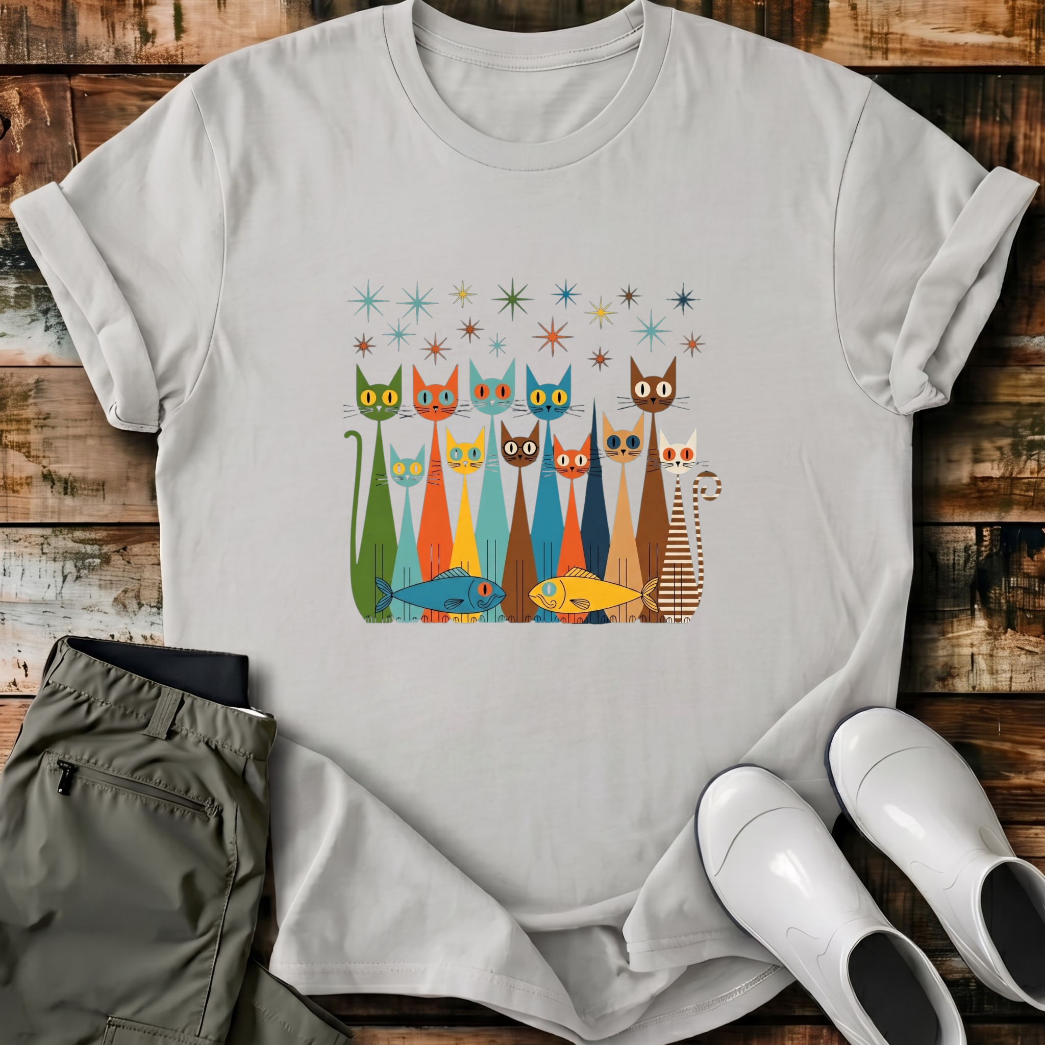 Starburst Cats & Fish T-Shirt