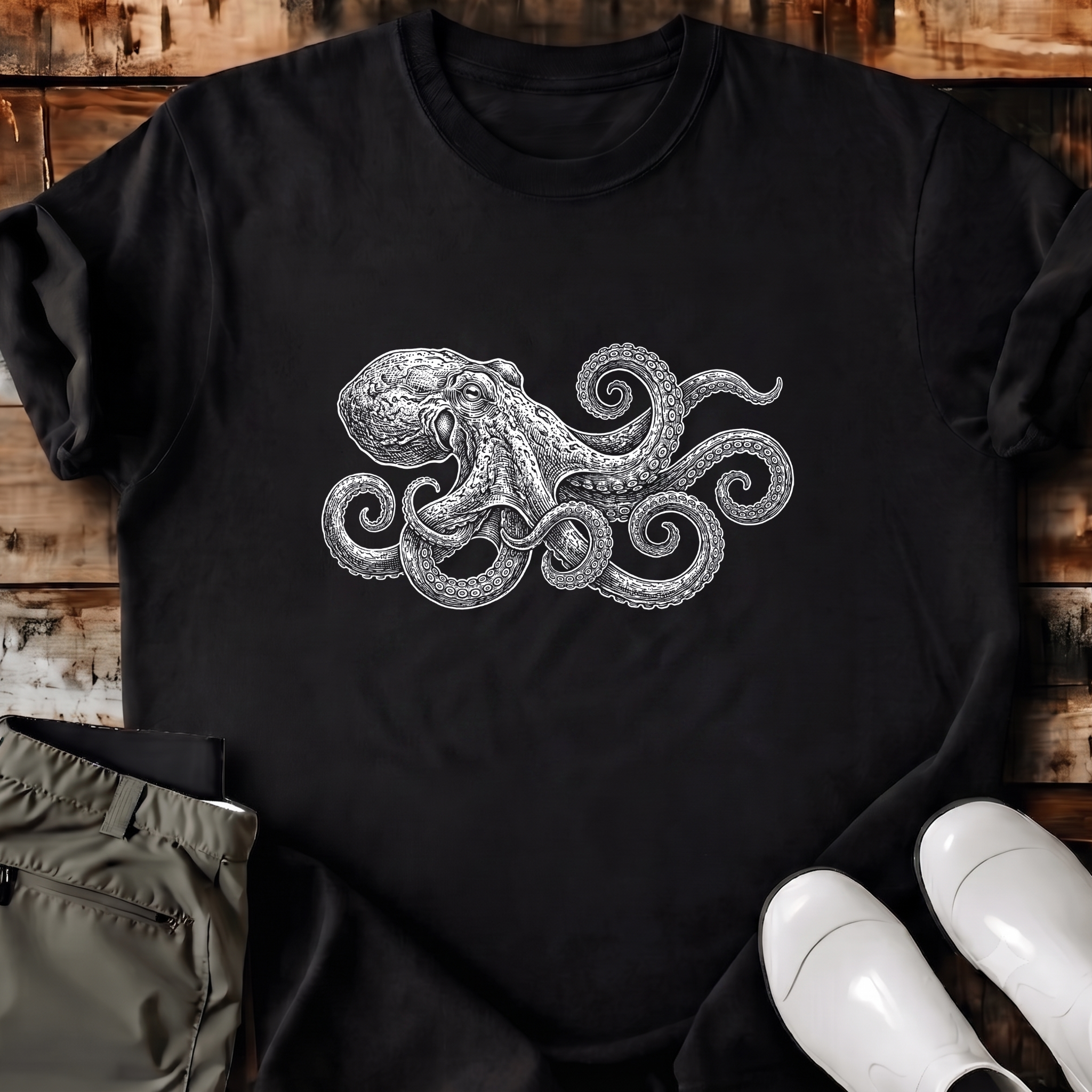 Octopus Engraving T-Shirt